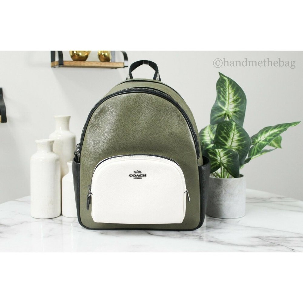 NWT Coach Court Kelp Multi Colorblock Medium Pebbled Leather Backpack Book Bag - Picture 5 of 6